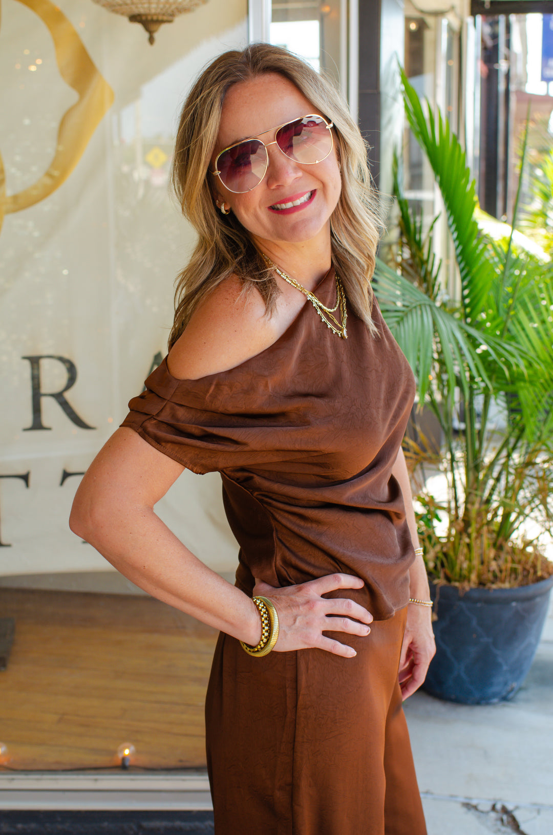 All For Glamour High Rise Wide Leg Pant in Chocolate
