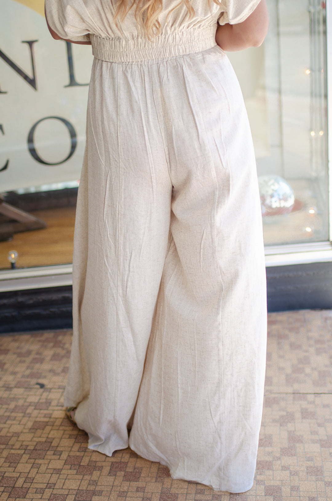 Beachy Natural Linen High Rise Wide Leg Pants