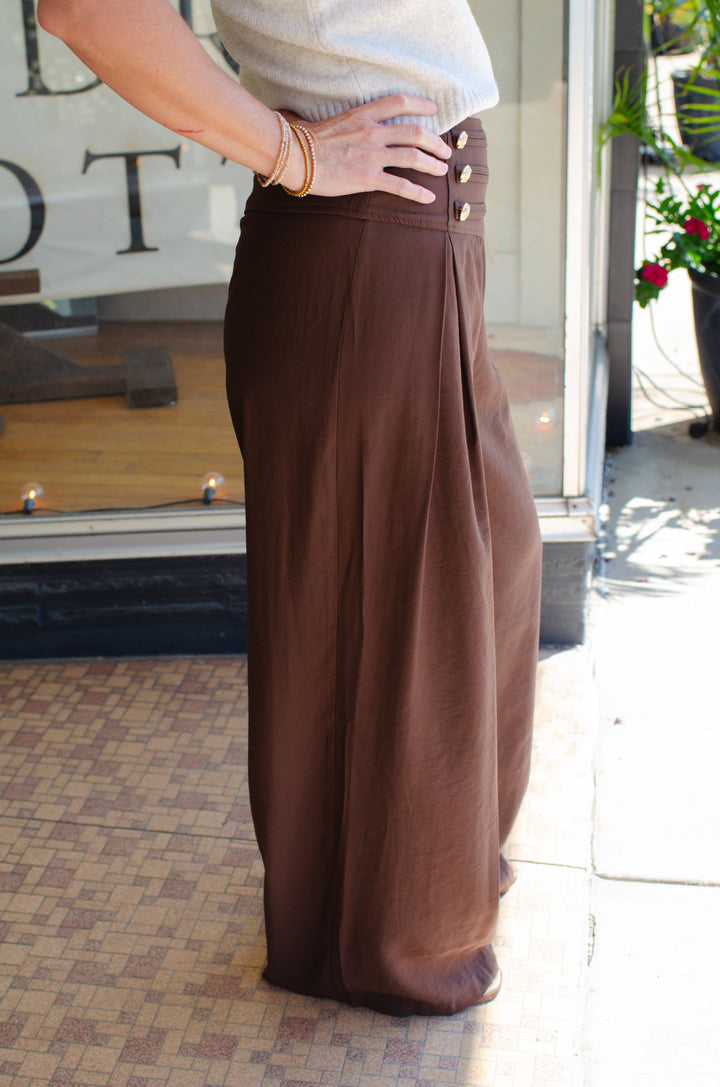 Take Me Back Military Style Wide Leg Pants in Chocolate Brown