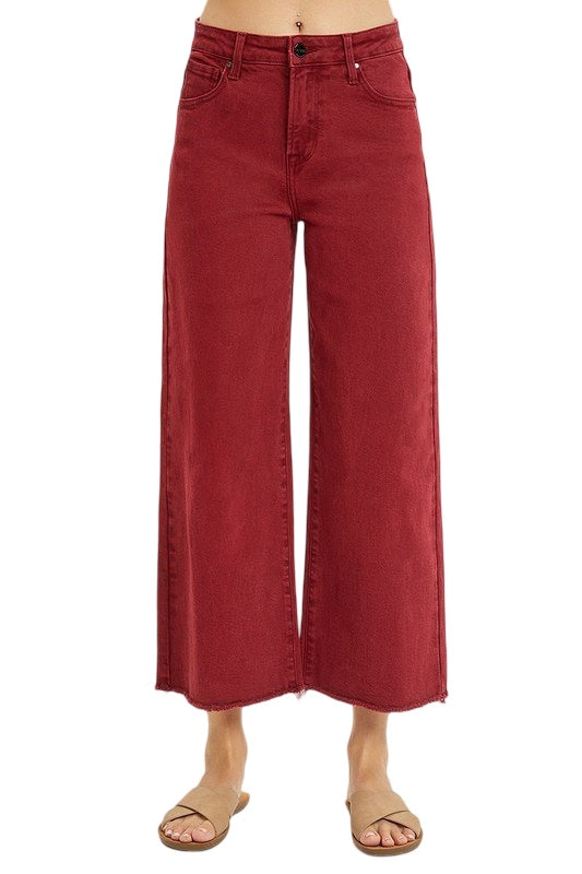 Risen Tummy Control High Rise Crop Flare in Wine