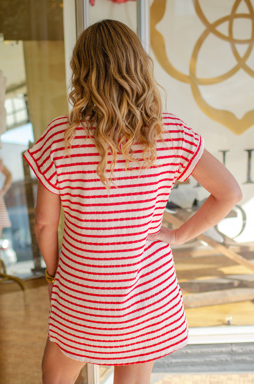 Summer Sun Textured Stripe Red & White Dress