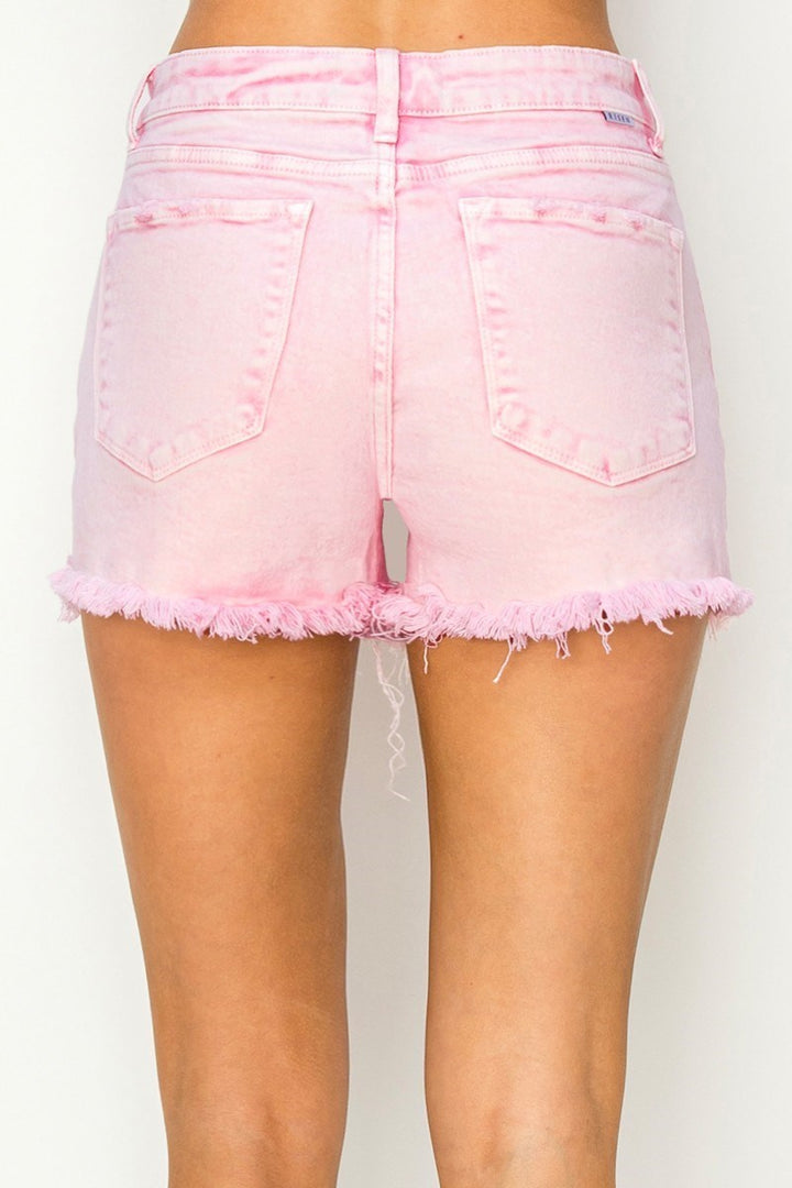 Risen Mid Rise Acid Wash Pink Shorts