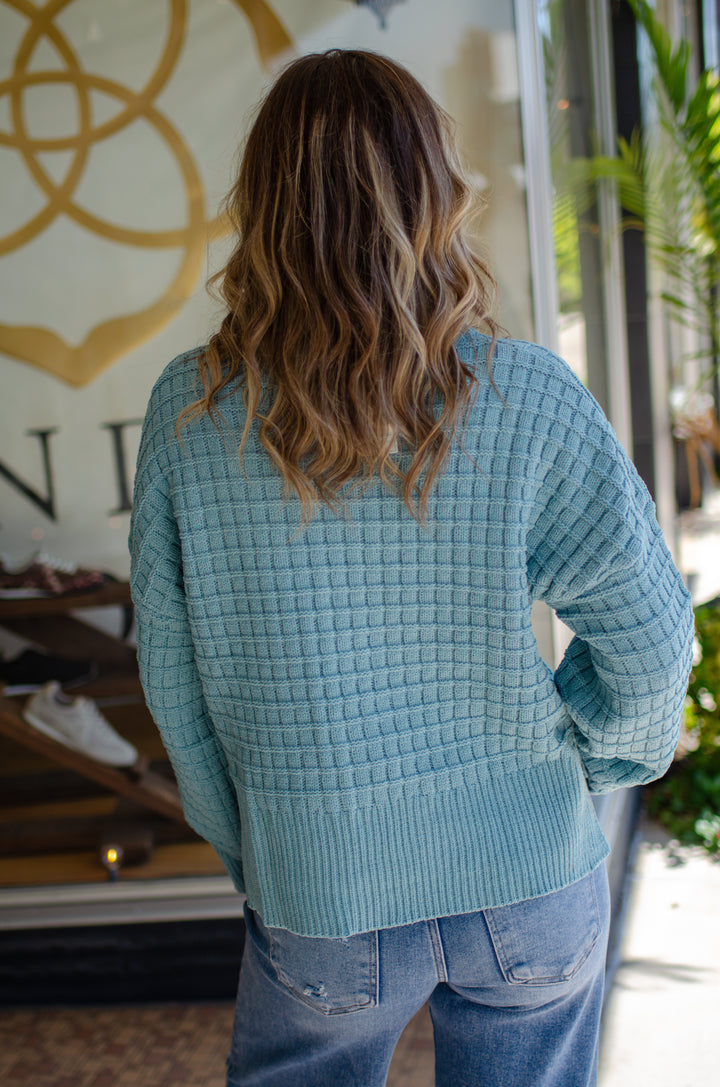 Take It Easy Textured Knit Sweater in Dusty Teal