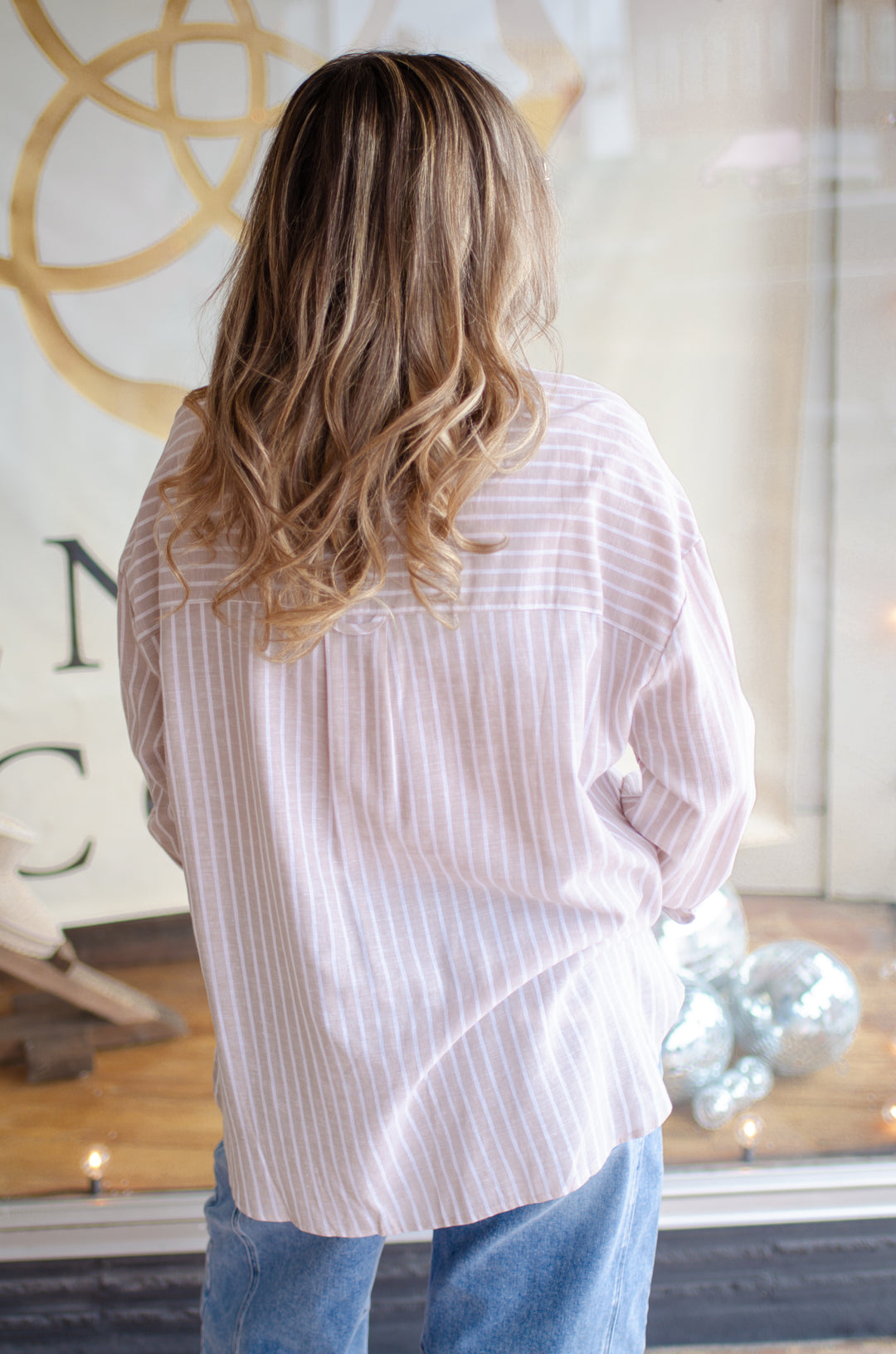 Perfect Preppy Button Down Collared Top in Beige