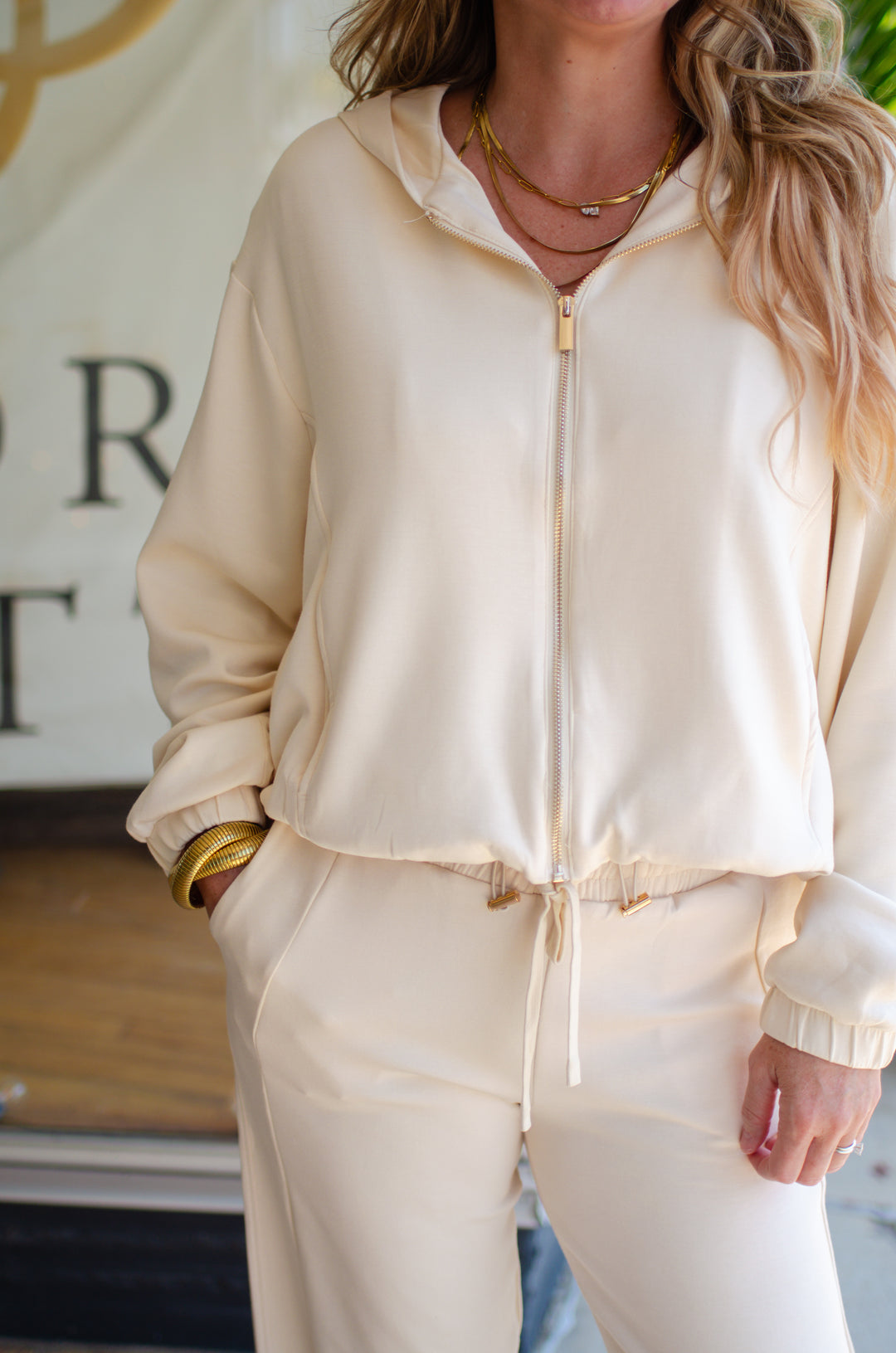 Heavenly Double Knit Stretch Waist Pant in Cream