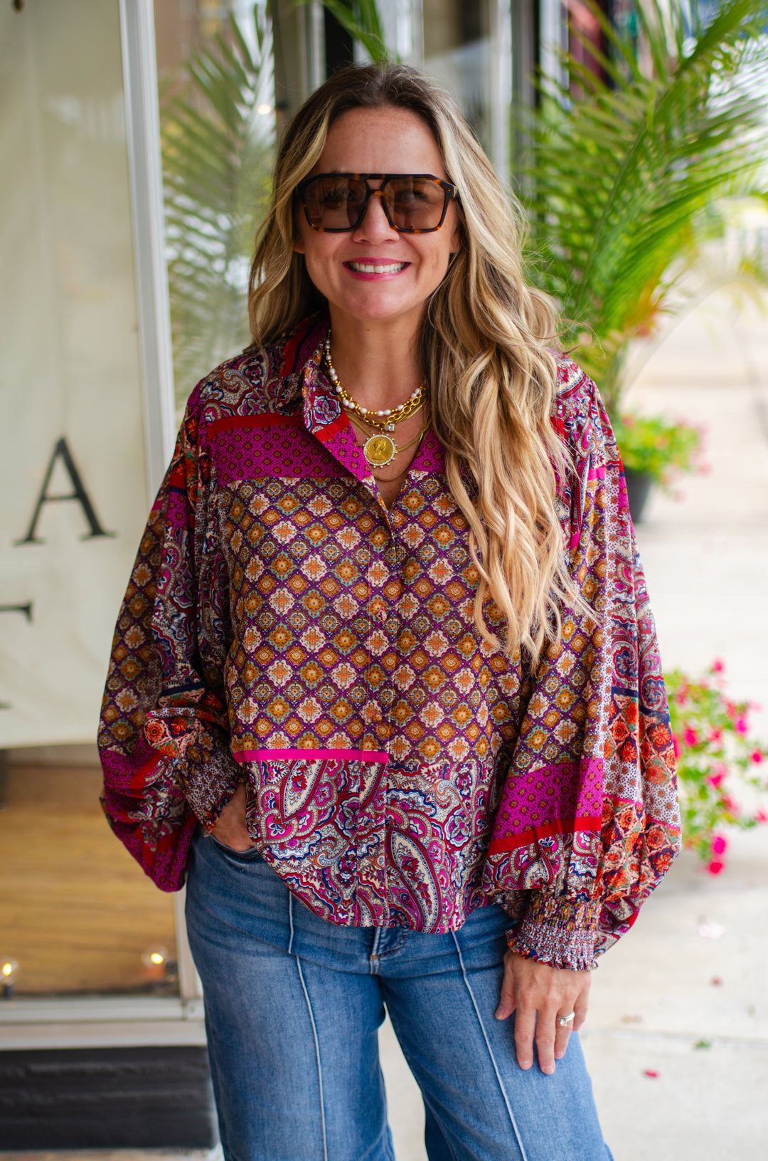 Bohemian Rhapsody Printed Button Down Collated Top