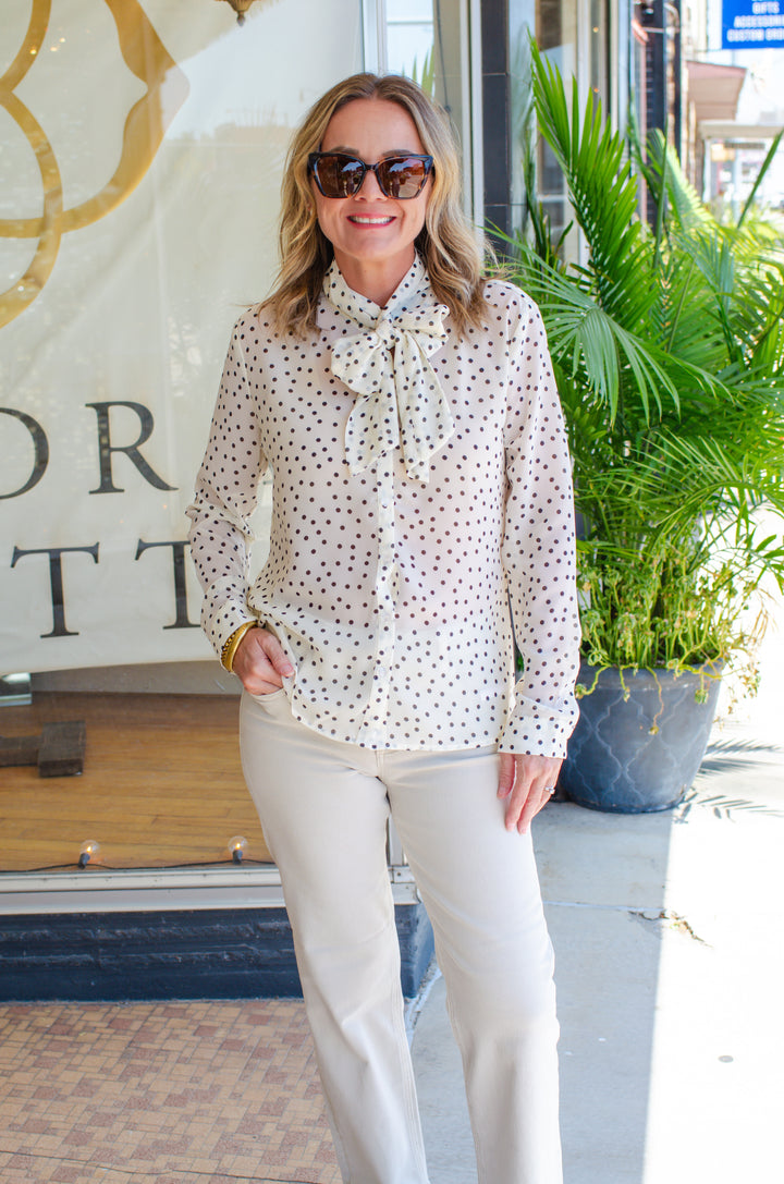 Spot On Polka Dot Neck Tie Top in White & Black