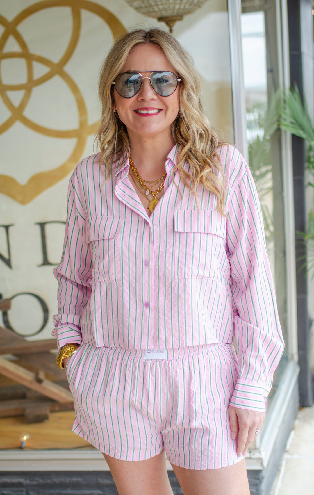 Be Her Button-down Top in Pink & Green
