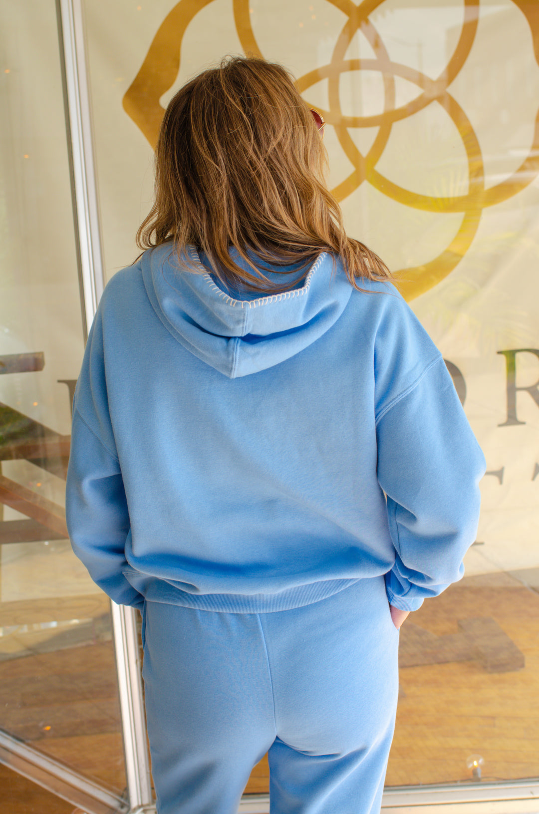 Autumn Comfort Stitch Neckline Pullover in Blue