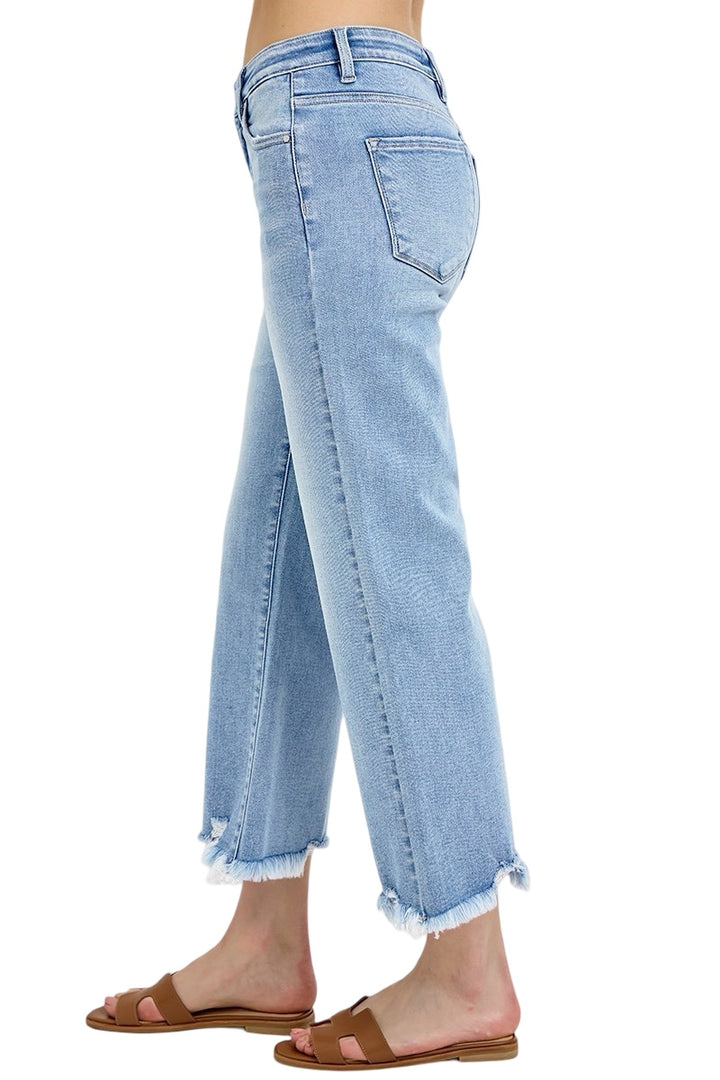 Risen Mid Rise Crop Straight leg Light Denim jeans