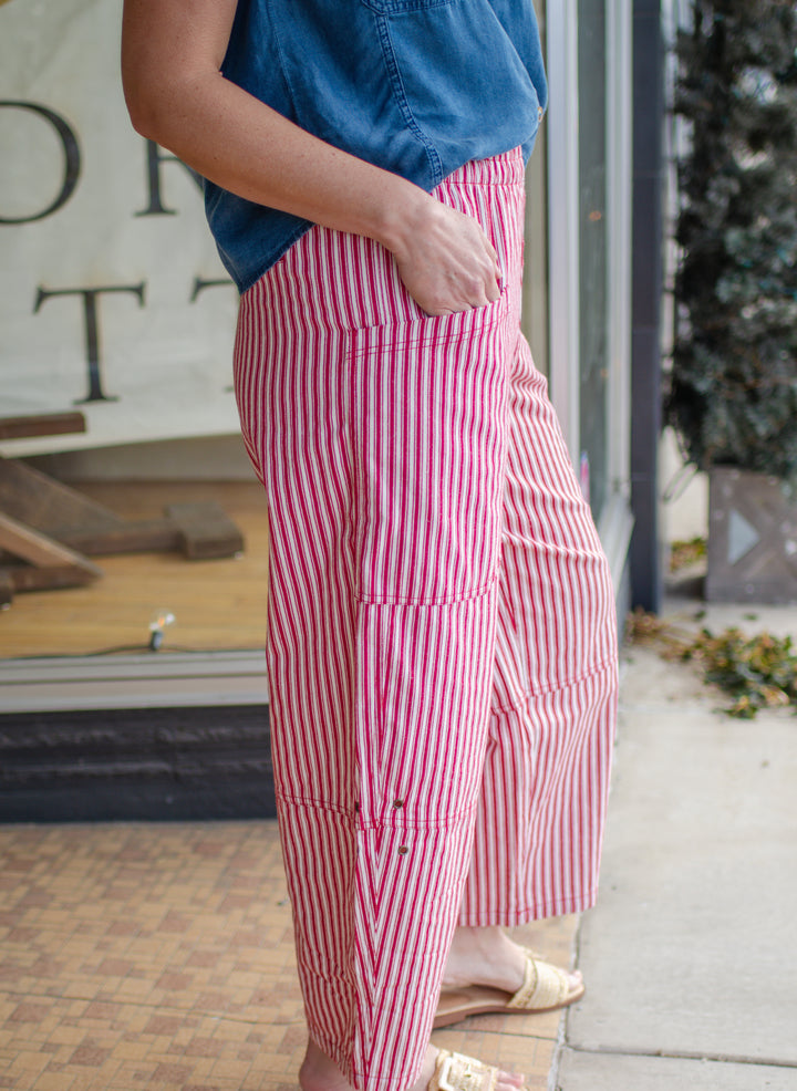 Nautical Dreamer Red & White Stripe Barrel Leg Pants