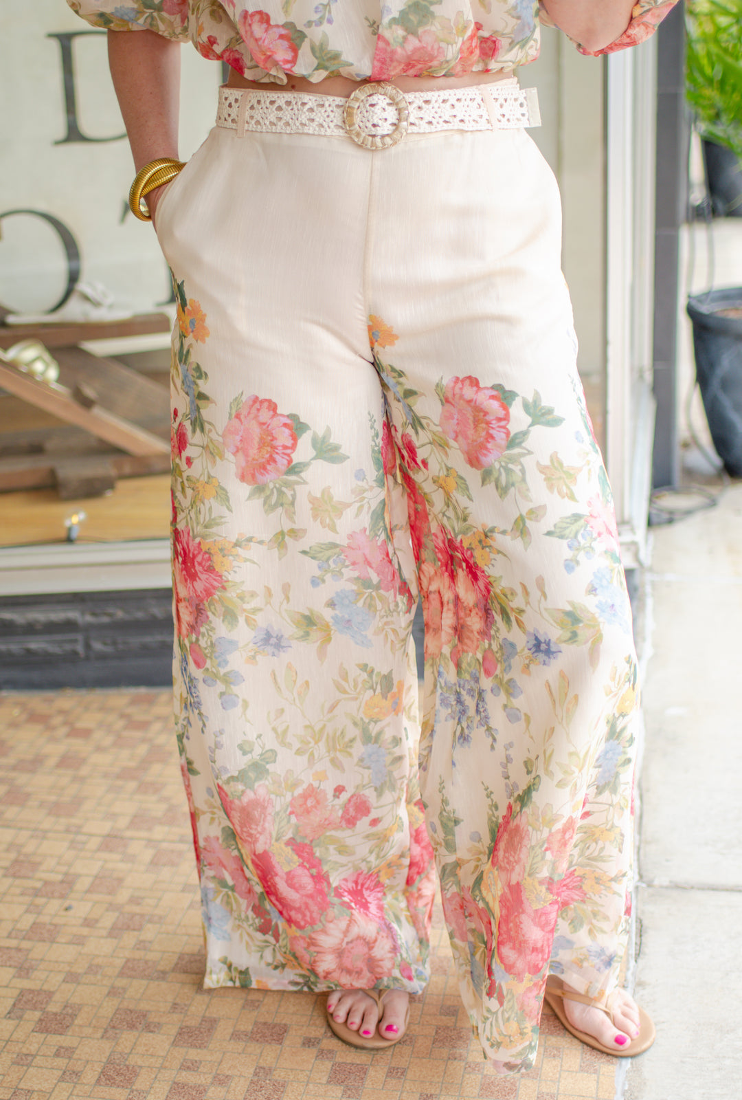 Feeling Fancy Floral Print Organza Belted Wide Leg Pant