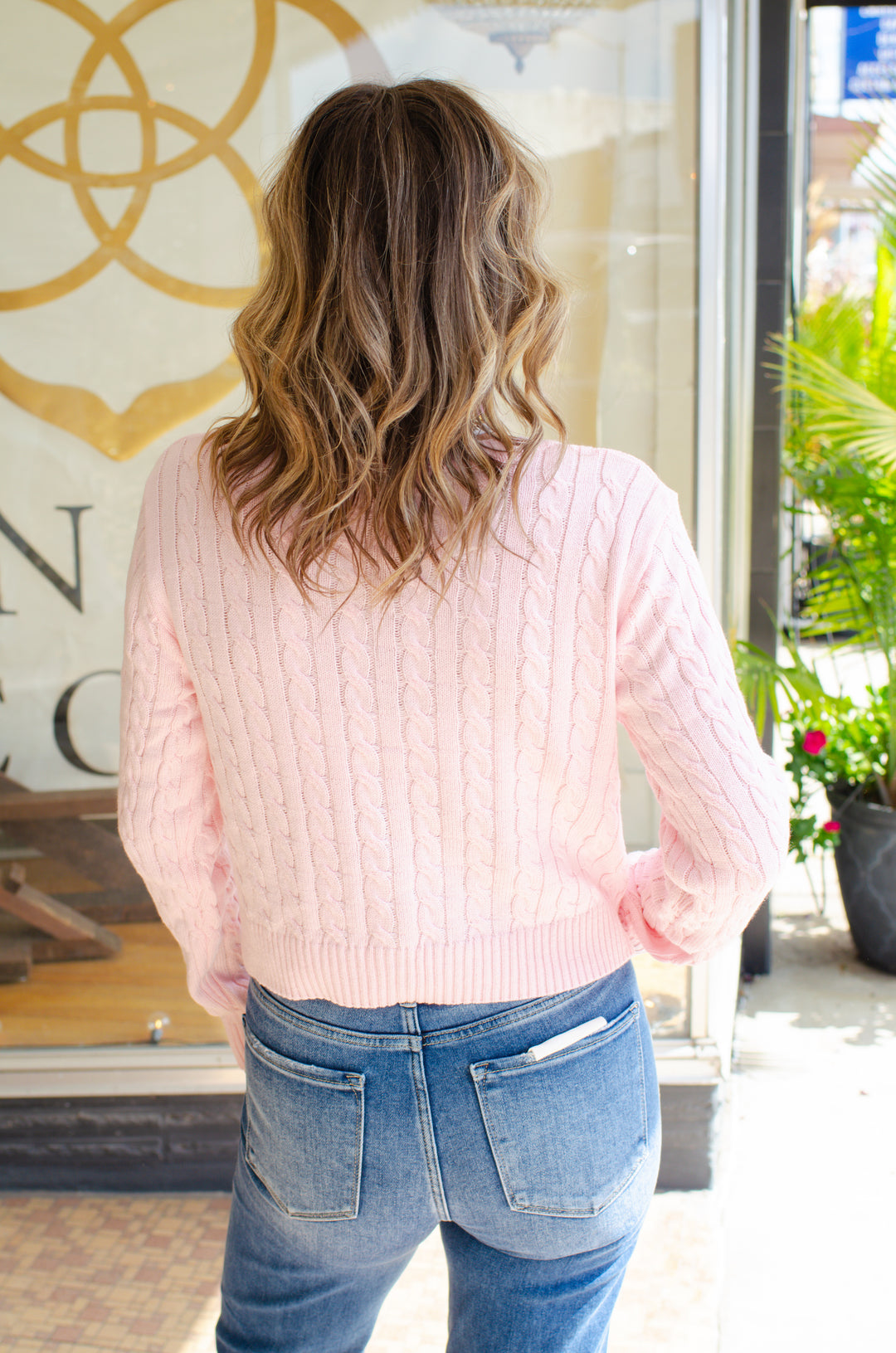 Classic Cable Knit Button Down Cardigan in Pink