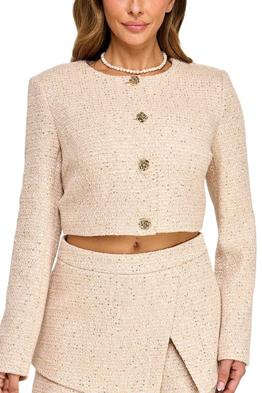 Chic & Shimmer Tweed Skort in Taupe with Champagne Metallic Thread
