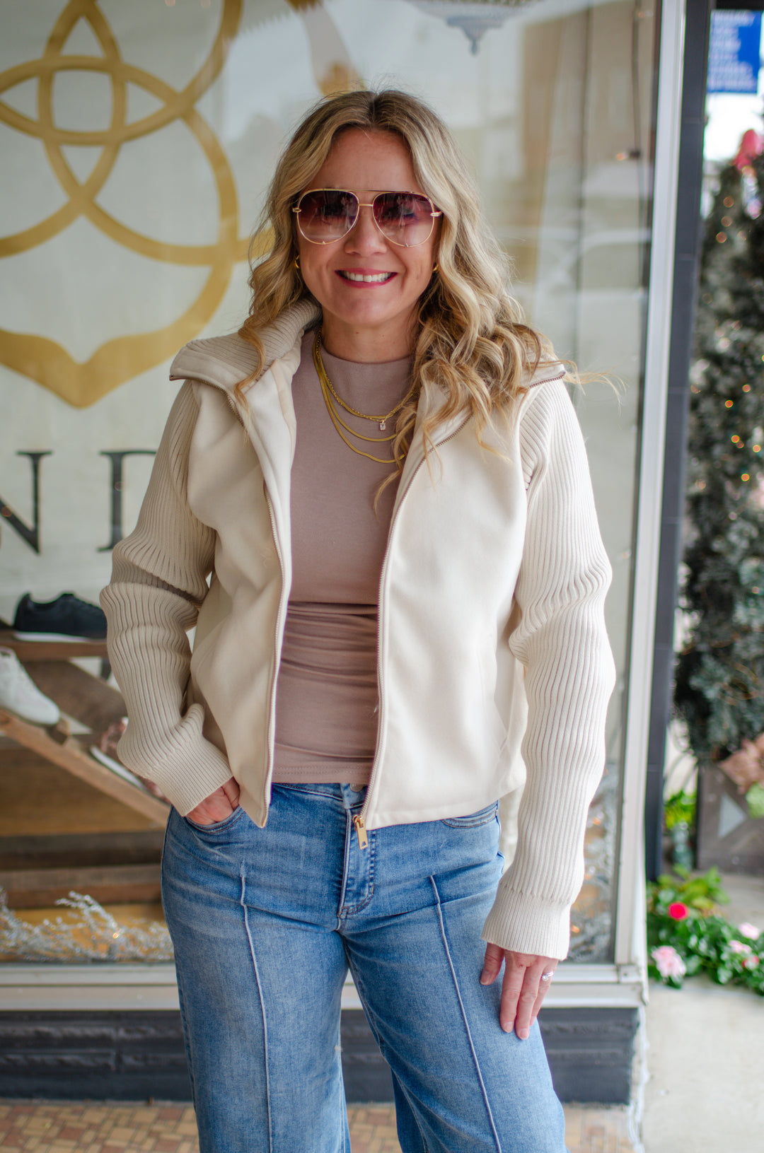 Baby It's Cold Outside Contrast Knit Jacket in Cream