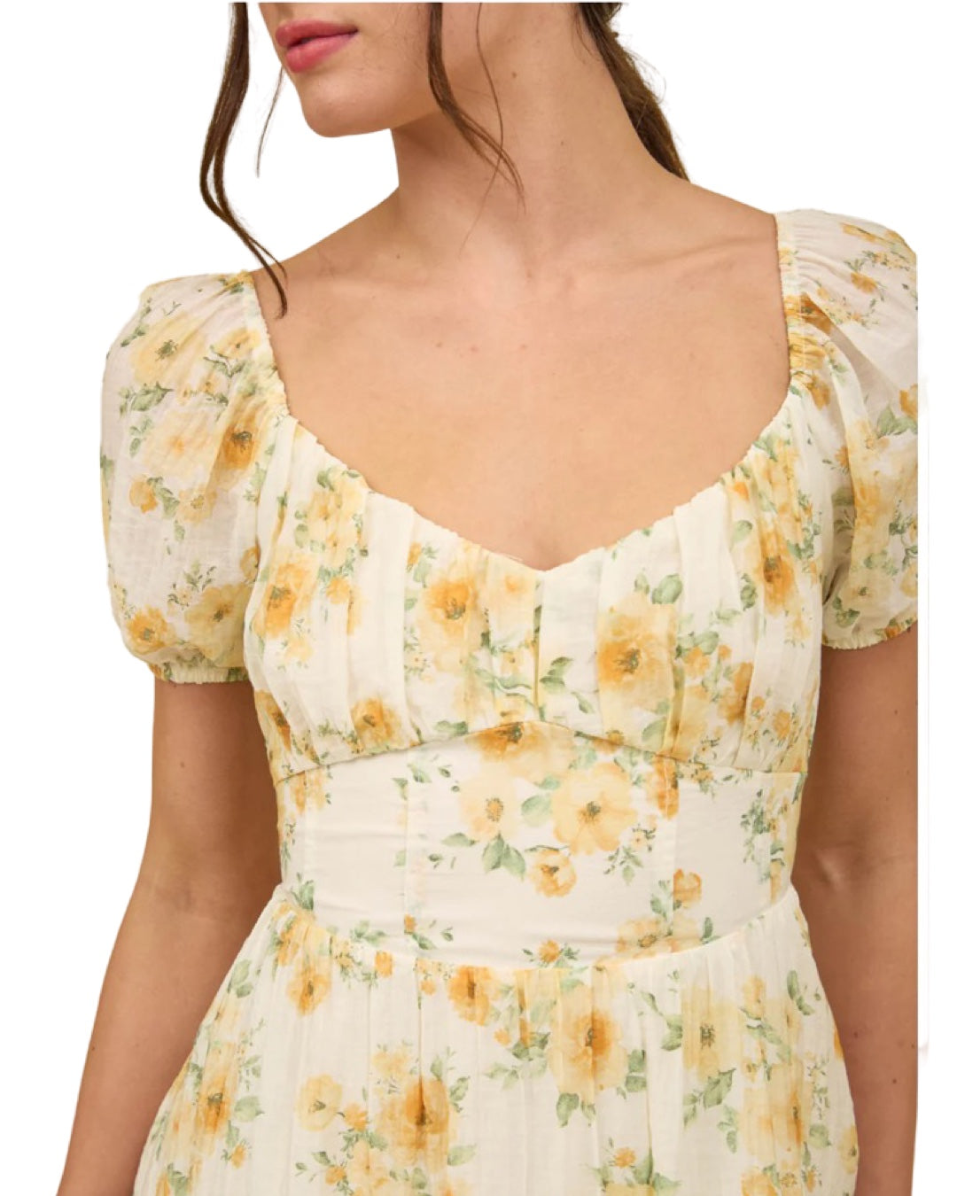 Tea Time Floral Corset Top Tie Back Dress in Yellow