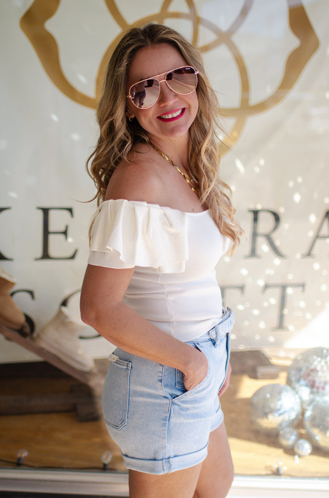 Sweet As Can Be Knit Ruffled Sleeve Fitted Top in White