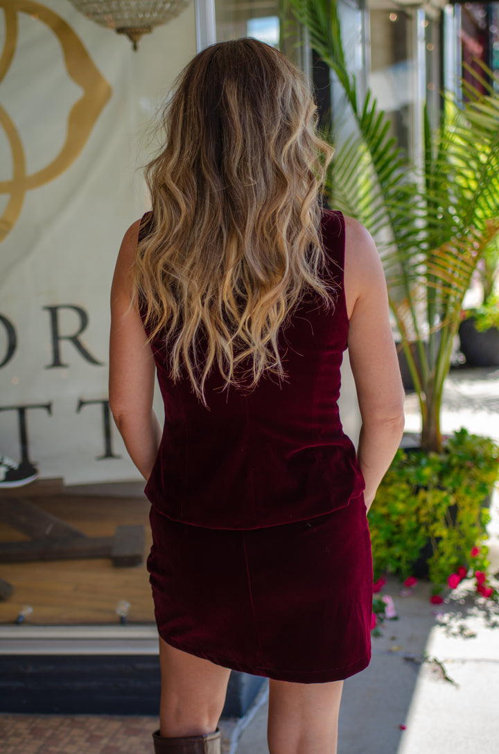 Winter Wish Velvet Button Down Top in Wine