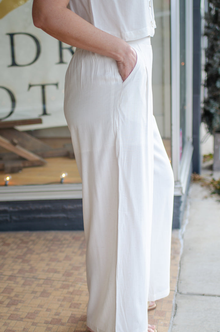 Malibu Stroll Cream Linen Wide Straight Leg Pant
