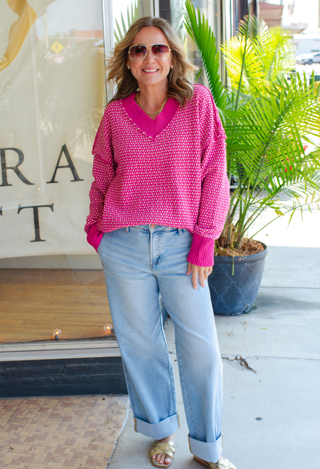 Cozy Vibes Sweater in Hot Pink
