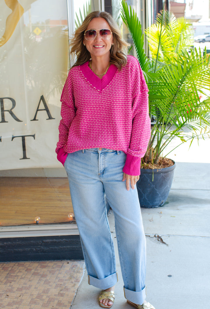 Cozy Vibes Sweater in Hot Pink