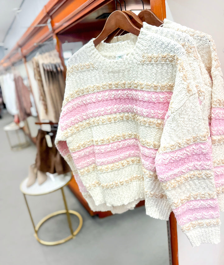 Perfectly Pink Cream & Pink Color block Knit Sweater Top