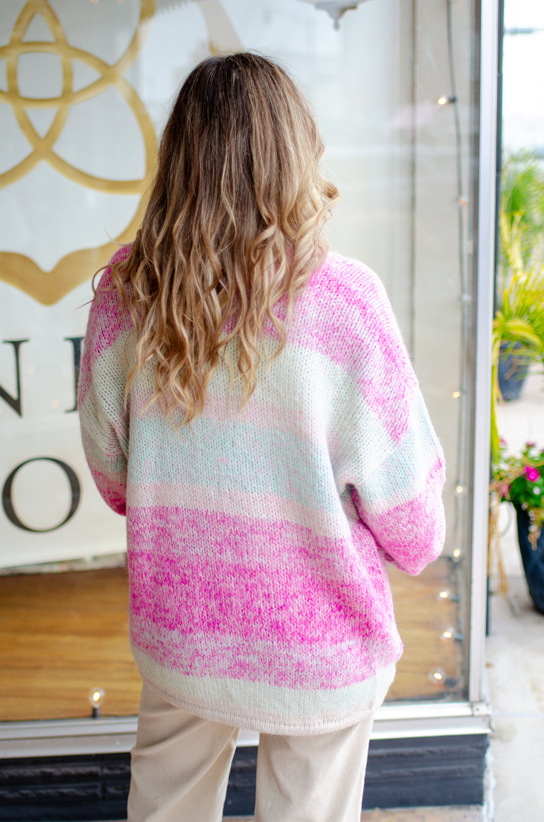 Sunset Dreamer Pink & Teal Stripe Knit Cardigan