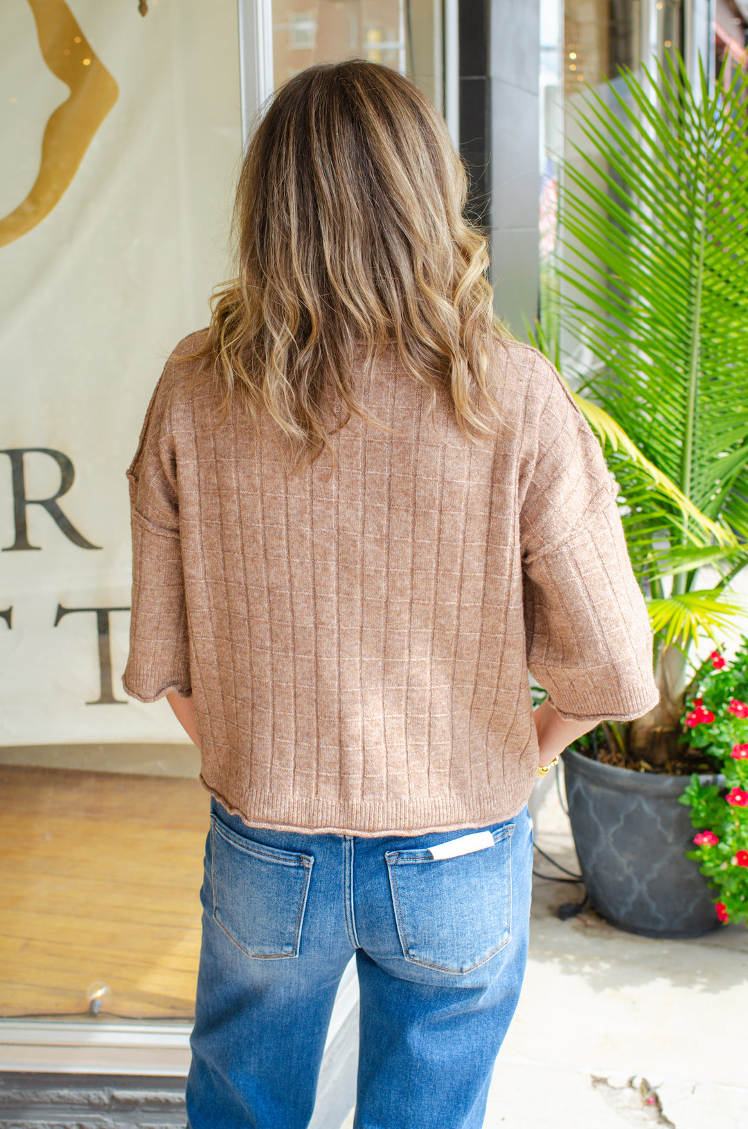 Perfect Fall Short Sleeve Textured Sweater Top in Mocha