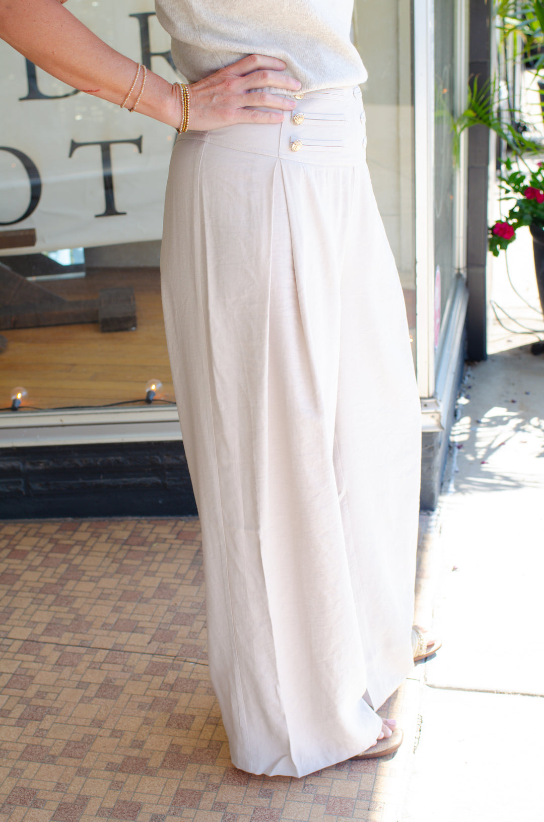 Take Me Back Military Style Wide Leg Pants in Cream