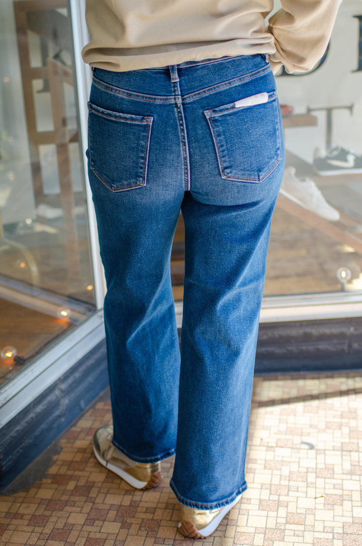 Risen High Rise Tummy Control Crop Wide Leg Jeans