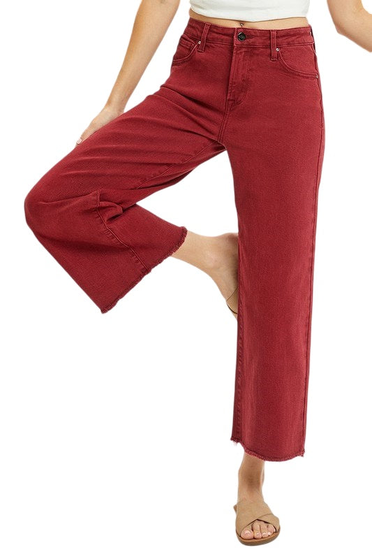 Risen Tummy Control High Rise Crop Flare in Wine