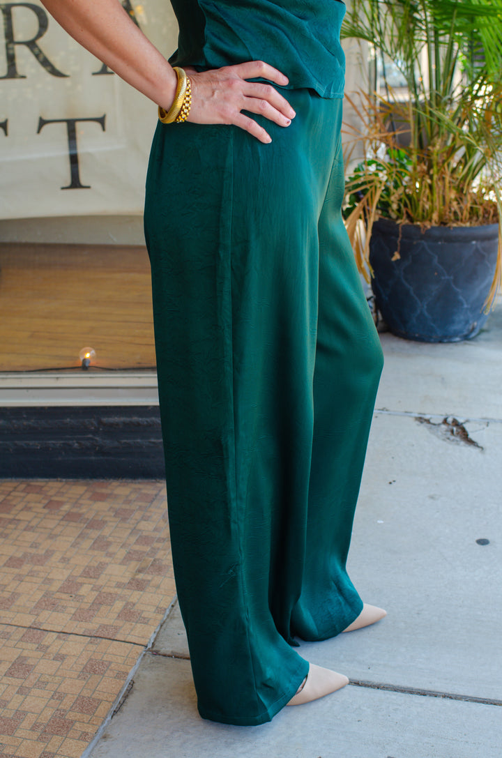 All For Glamour High Rise Wide Leg Pant in Emerald