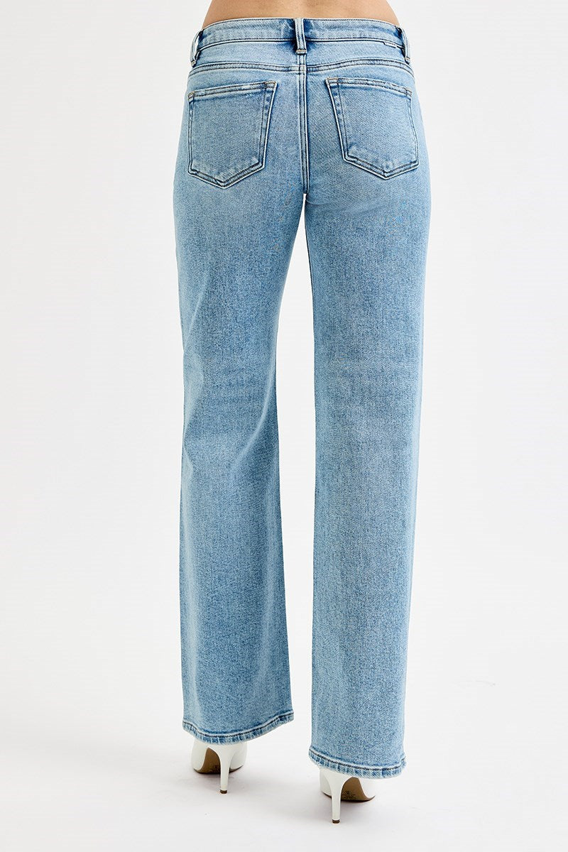 Risen Low Rise Wide Leg Jeans in Medium Wash