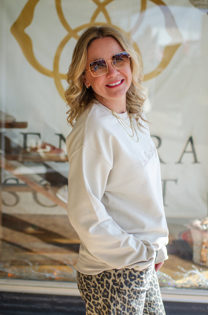 Be The Light Embroidered Sweatshirt in Sand