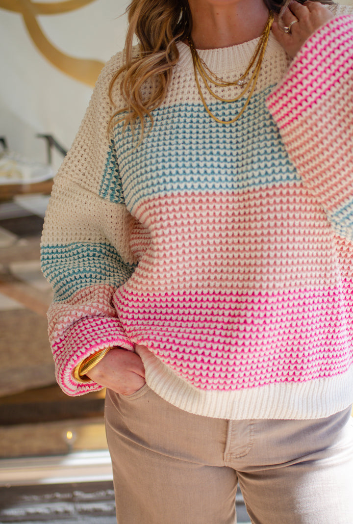 Take Heart Aqua Stripe Knit Sweater