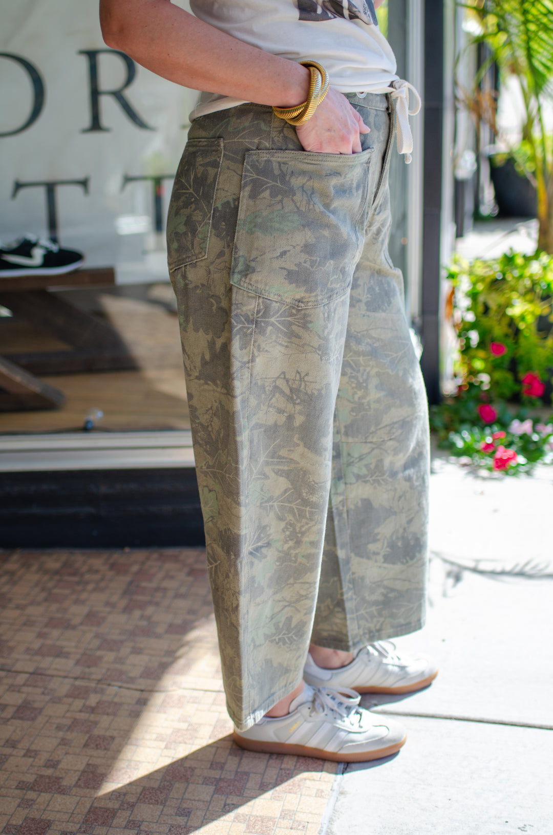 See Right Through You Camo Print Barrel Leg Pants