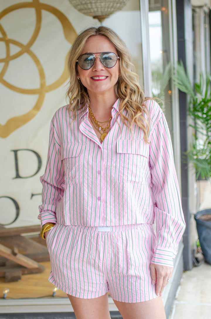 Be Her Button-down Top in Pink & Green