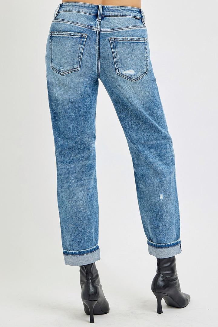 Risen Mid Rise Cuffed Straight Leg in Medium Wash