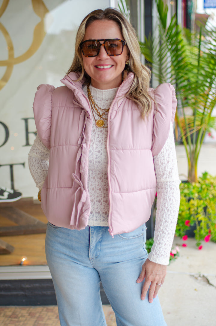 Fancy Flutter Sleeve Puffer Vest in Blush
