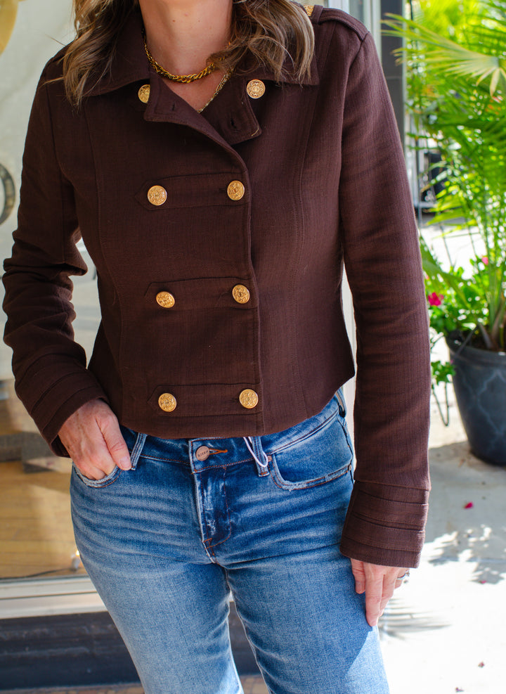 Time Will Tell Double Button Jacket In Dark Brown