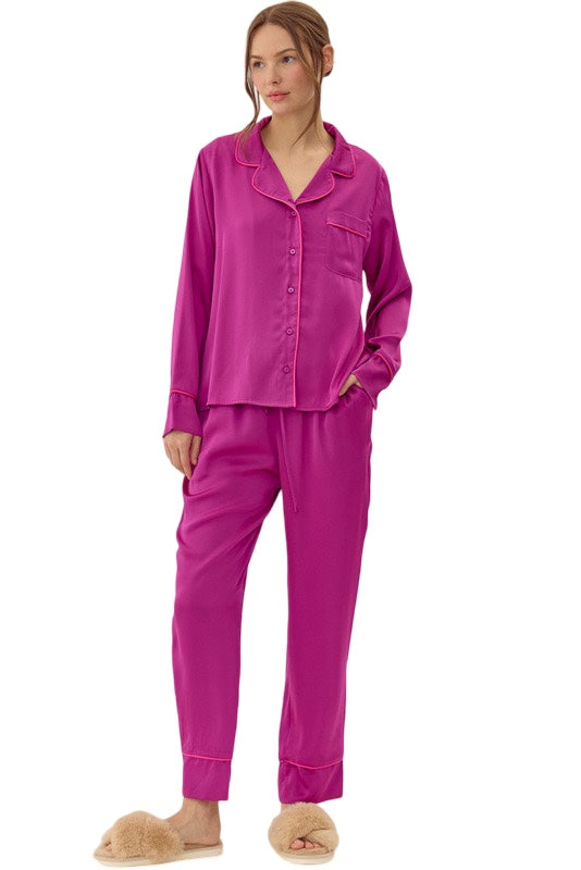 Luxurious Silky Magenta Pajama Set