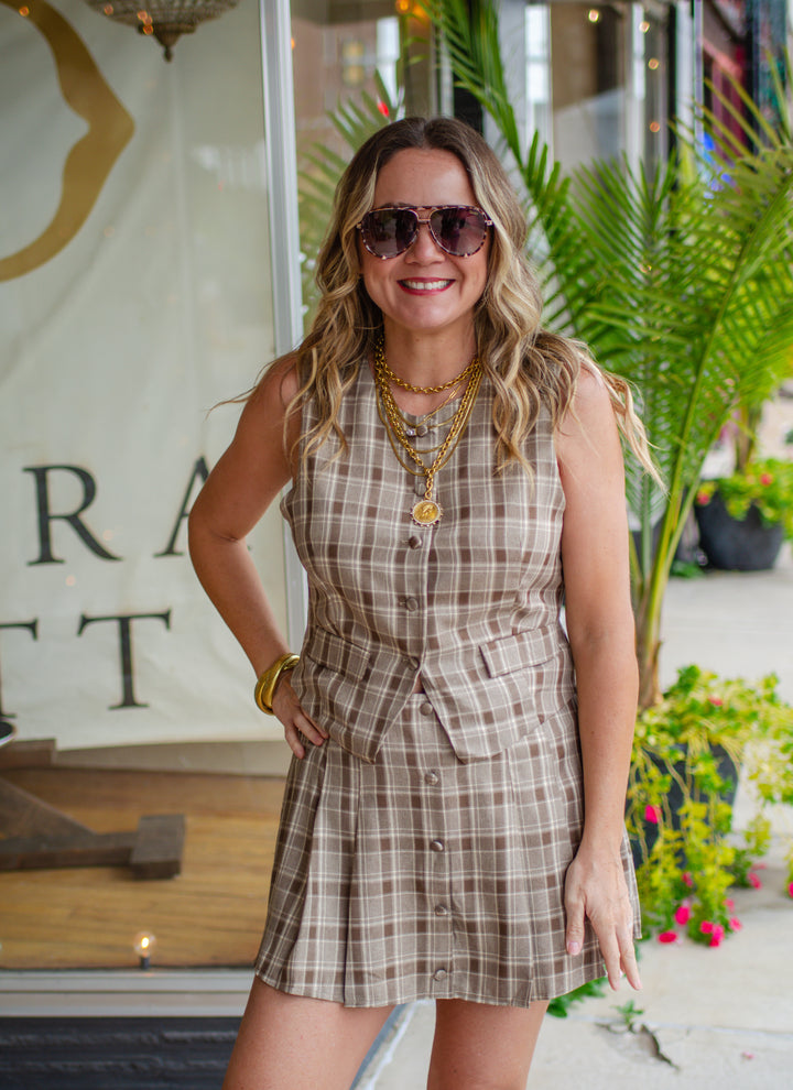 Pretty in Plaid Vest Top in Brown