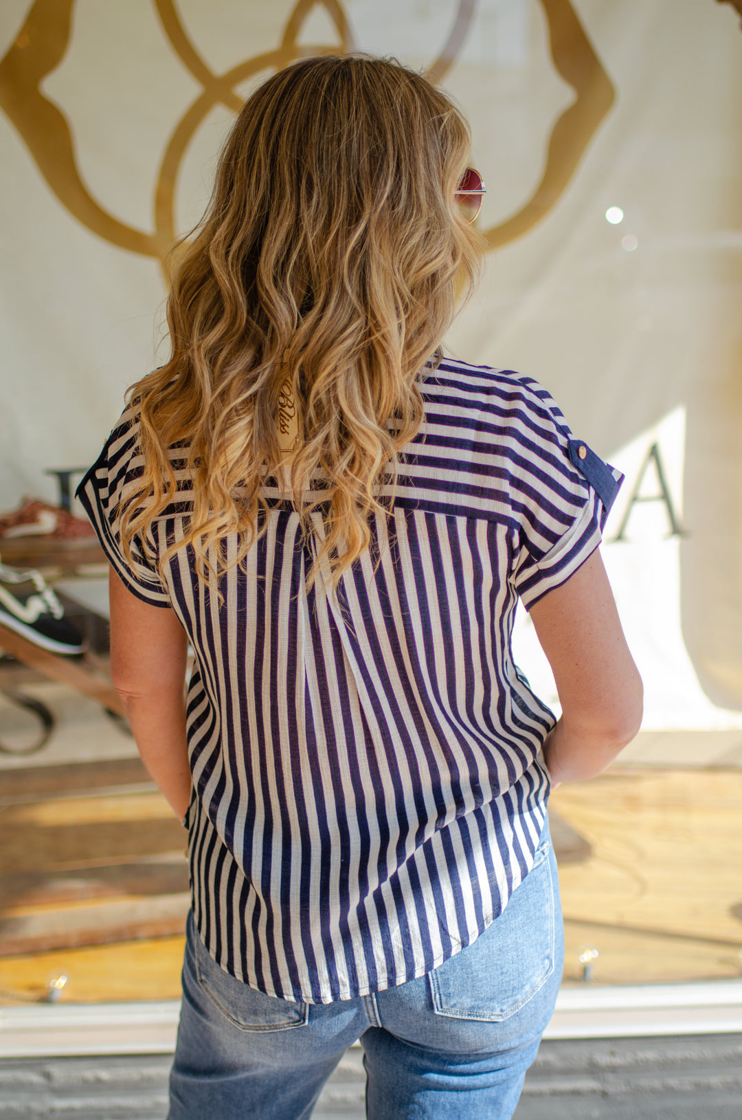 Make Your Way Navy Stripe Button Down Top