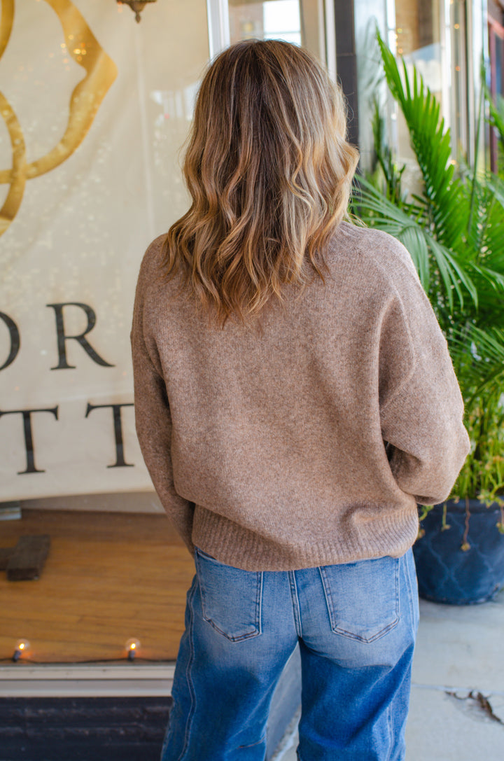 Cozy Fall V-Neck Soft Knit Sweater in Brown
