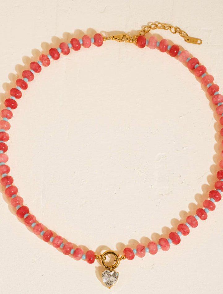 Luxe 18K Gold Plated Non-Tarnish Pink Beaded CZ Necklace