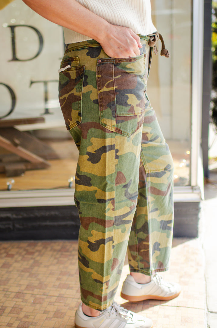 Risen Slouchy Relaxed Crop Barrel Leg Camo Jeans