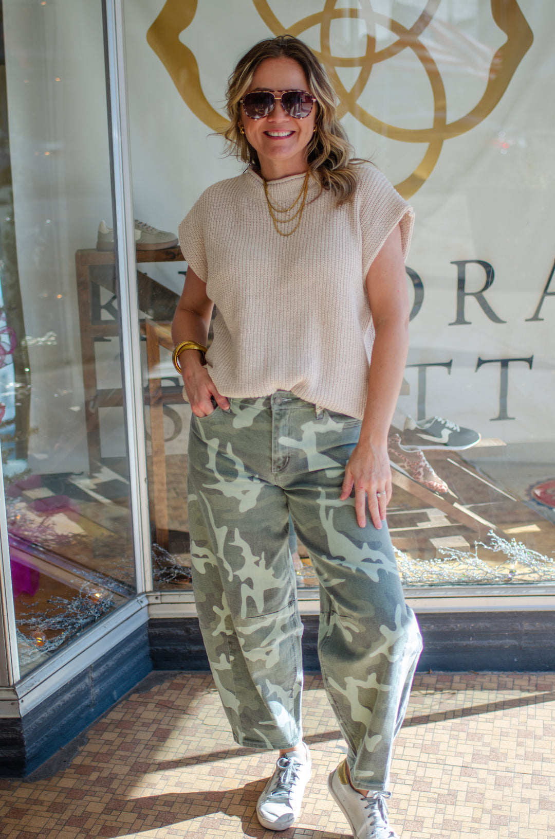 Kancan Camo High Rise Barrel Fit Jeans