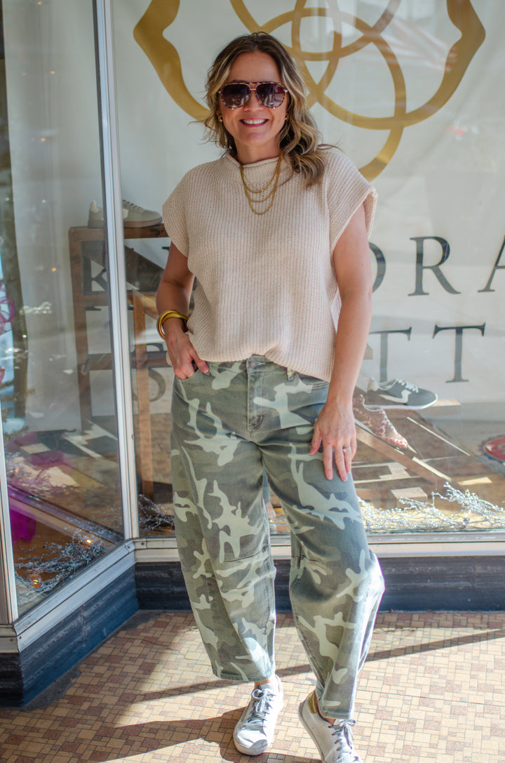 Kancan Camo High Rise Barrel Fit Jeans