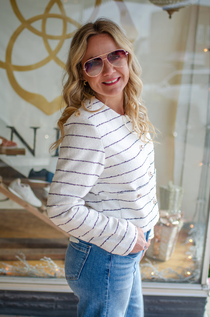 Classic Chic Button Down Stripe Blazer Top