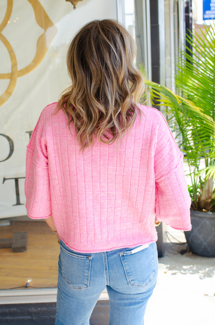 Perfect Fall Short Sleeve Textured Sweater Top in Pink